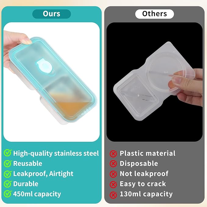 Stainless Steel Snack Containers, 2 Pack Grab and Go Snack Containers Reusable, Double Compartment Food Storage Containers with Lids, Lunch Box Containers for Travel, Outdoor Camping and Daily Use