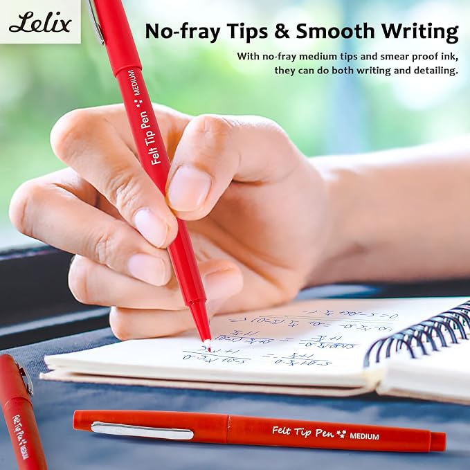 Lelix Felt Tip Pens, 15 Red Pack, 0.7mm Medium Point, Felt Tip Markers Pens for Journaling, Writing, Note Taking, Planner, Perfect for School Office and Art Supplies