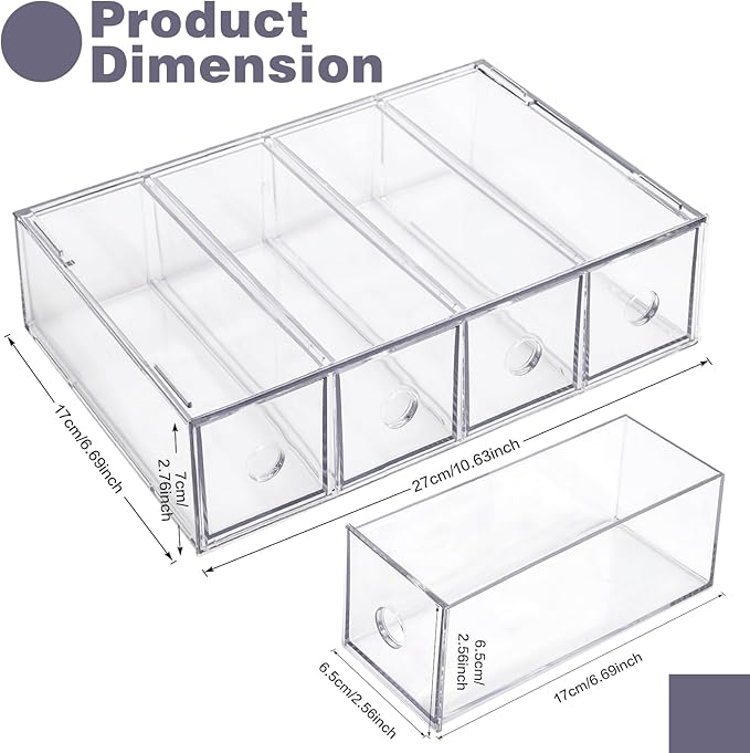 Desk Organizer with 8 Drawers, FODIENS 2 Packs Stackable Desktop Storage Box with Removable Drawer, Clear Sunglasses Organizer Display Case for Stationery Marker Pens Eyeglasses Office Supply