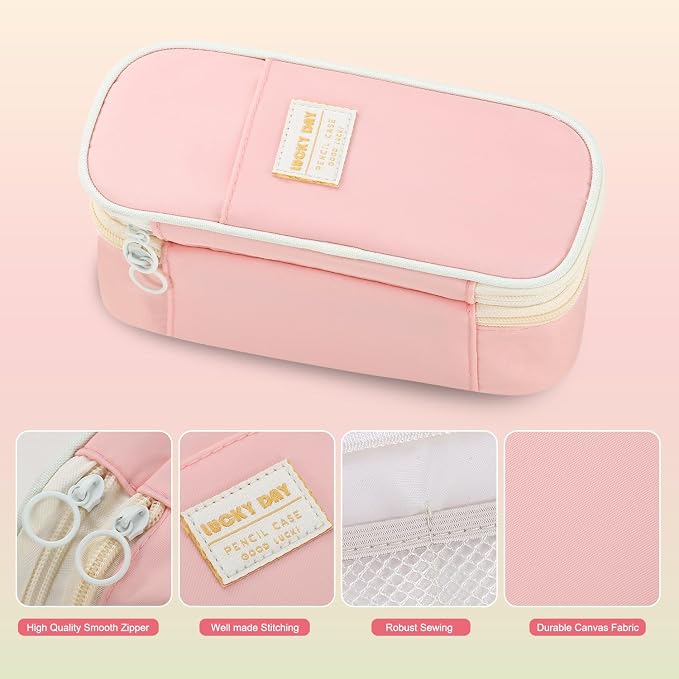 Large Pencil Bag for Girls Teens Kids School Pencil Case Organizer Pink | Zipper Pencil Pouch Big Cute Stationery Aesthetic Pencil Box for School Office, Wear-resistant Fabric, Large Capacity Design