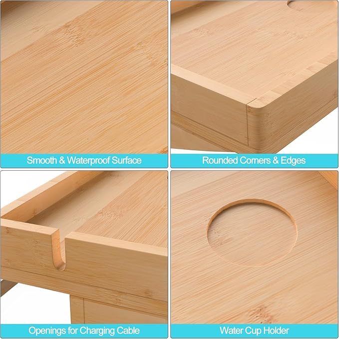 Bamboo Bedside Shelf - Clip-on Tray for Bed, Bunk Bed & Dorm Room