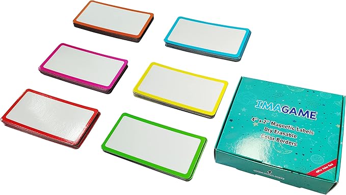 IMAGAME 48 Pack Magnetic Dry Erase Labels - Magnetic Blank Cards with Color Borders, Reusable Name Tags - Dry Erase Labels for Home, Office, Classroom - 2 x 4 Inches