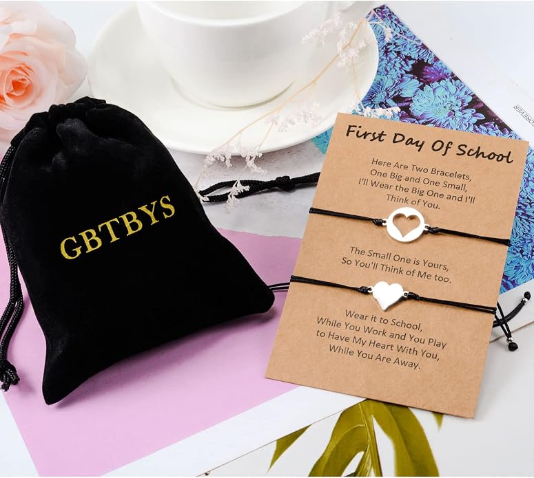 Back to School Gifts Mommy and Me Bracelet First Day of School Matching Wish Bracelets Set for Mother Daughter Son Women Teen Girls Boys Jewelry Gift