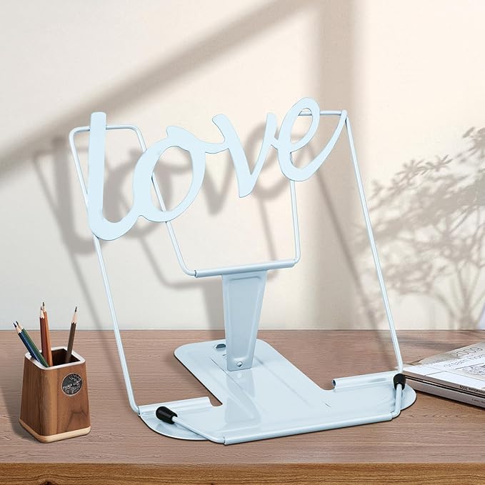 Honagu Adjustable Metal Book Holder, Document Holder, Typing Stand for Cookbooks, Textbooks, Tablets, Music Books (Macaron Blue)