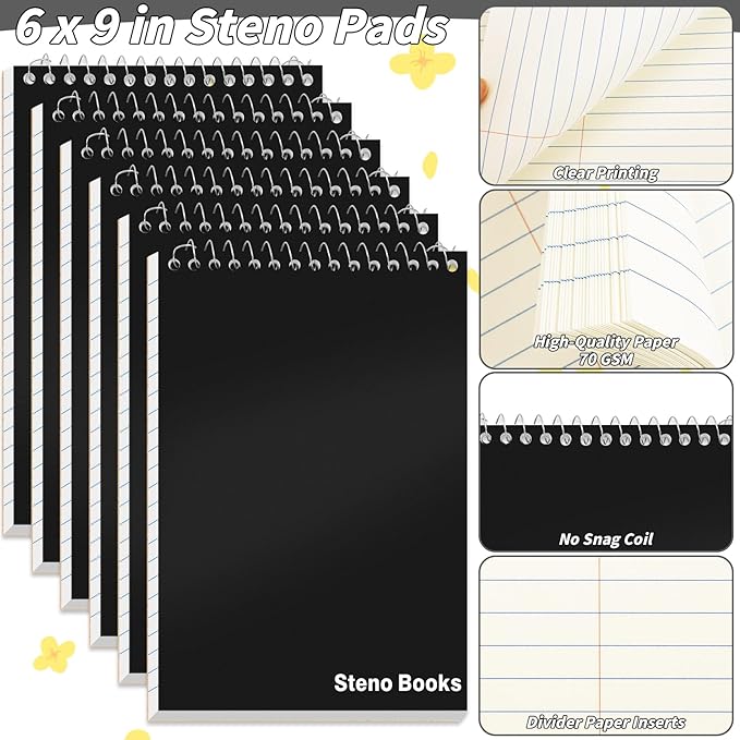 16 Pcs Steno Pads 6 x 9 in Top Spiral Notebook Bulk Pack Note Pad 960 Total Sheets Gregg Rule Steno Notebooks for School Office Home Students Teachers Organized Daily Notes Planners