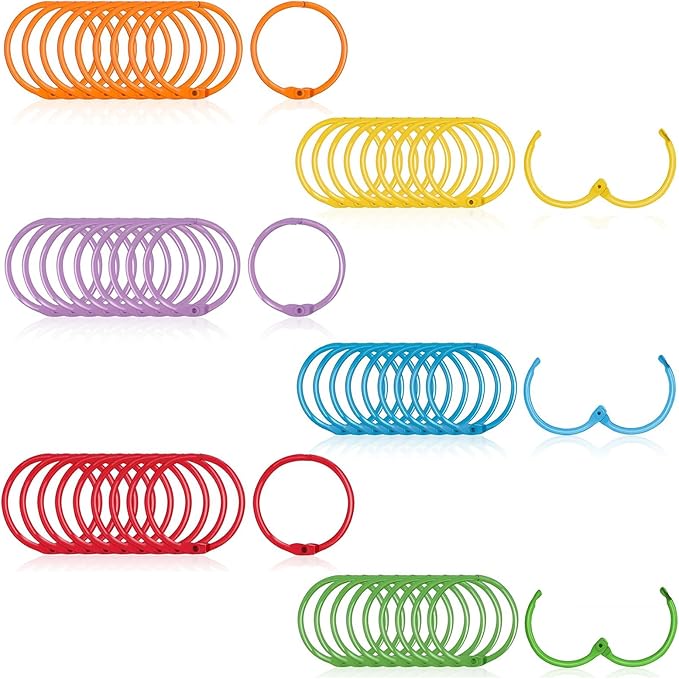 Metallic Loose Leaf Binder Rings，1.2 Inch,Flash Card Rings,Clip Rings for Index Cards,Colorful Key Rings,with 1 Clear Organizer Box，Notebook and Crafts for School, Home,Office
