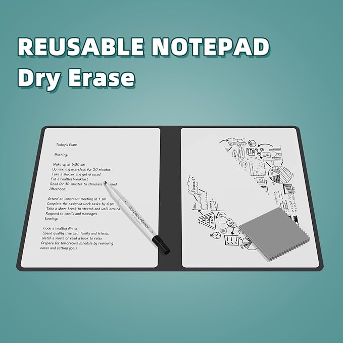 Portable Dry Erase Board,Reusable Whiteboard Notebook, Double-Sided White Board PU Cover 9.5"x6.6" with Marker,Wipe Cloth (Red)