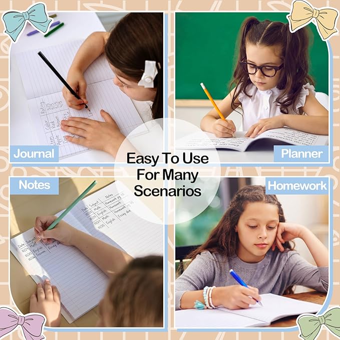 Eaasty Composition Notebook Wide Ruled Paper Assorted Marble Aesthetic Composition Notebook 100 Page 7.5" x 9.75" Journal Gift for Back to School First Day of School Students Teacher(6 Pcs,Bow)