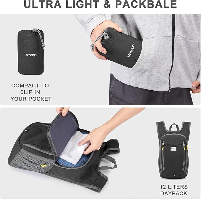 Prospo 12L Hiking Backpack Small Lightweight Travel Backpack for Women Men Casual Foldable Shoulder Bag