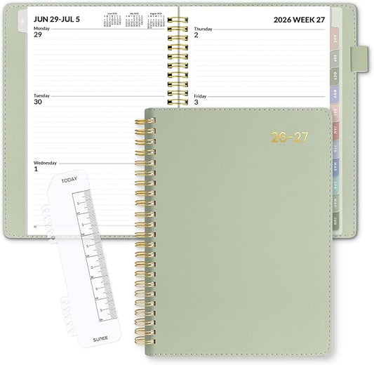 SUNEE 2026-2027 Weekly & Monthly Planner 6.4"x8.5" - 12 Month (July 2026 - June 2027), Vegan Leather Cover Planner Academic Year Calendar, Pocket, Notes, Monthly Tab, Green
