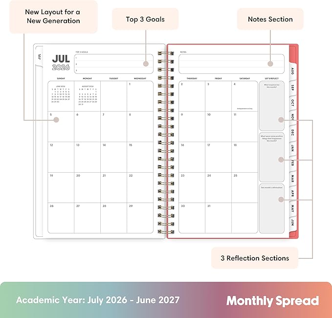 Blue Sky Gen Z 2026-2027 Weekly and Monthly Academic Year Planner Calendar, July 2026 - June 2027, 5" x 8", Flexible Interchangeable Cover, Wirebound, Laminated Tabs, Storage Pocket, Gladys