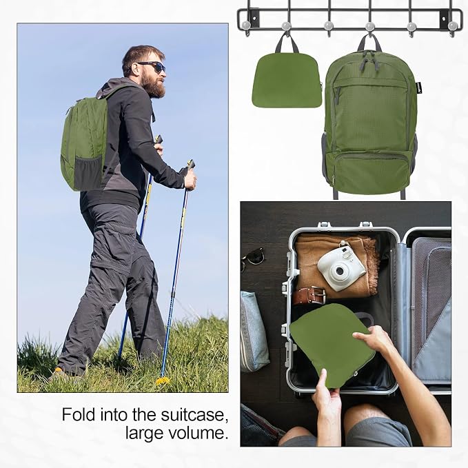 HOLYLUCK 20L lightweight packable Hiking Daypack Foldable Backpack for Men Women Small Travel Outdoor Foldable Shoulder Bag