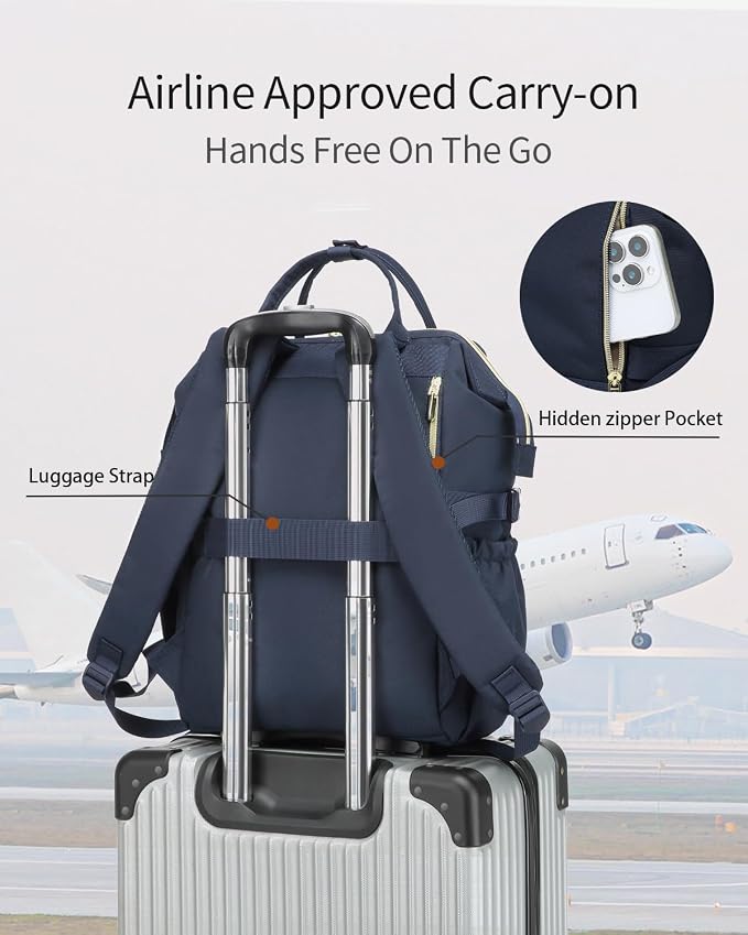 Computer Backpack for Women, Work Bag Laptop Bookbag with Cup Holder & USB Charger for Teacher Nurse College Travel Back Pack, Gifts, Navy Blue