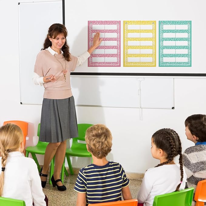 Gueevin 6 Set Magnetic Pocket Chart with 5 Clear Pockets and 30 Dry Erase Cards Painted Classroom Schedule Pocket Chart for Whiteboard Class Demonstrations (Pastel Color,Confetti Pattern)