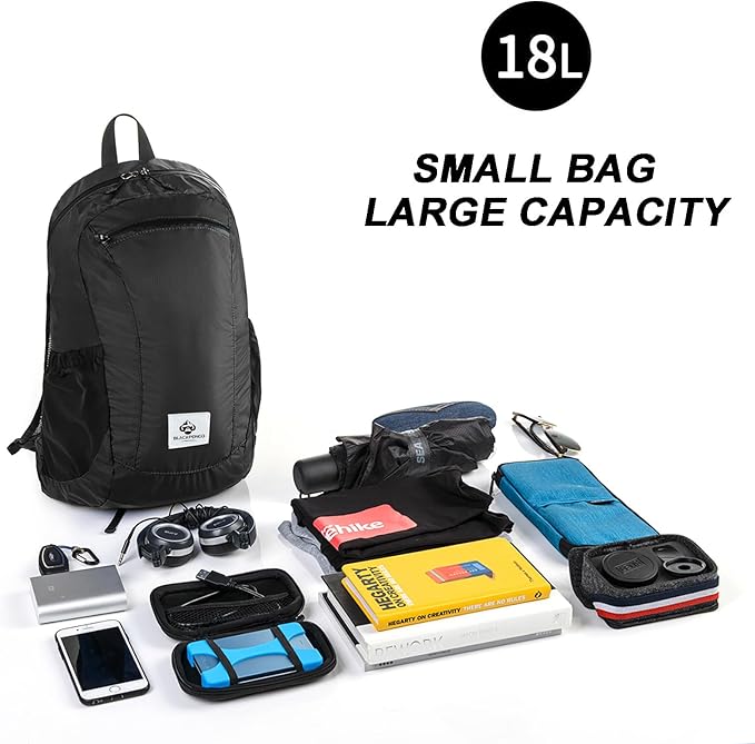 Small Backpack 18L Lightweight Packable Backpack for Travel, Airplane Travel Hiking Daypack(Black)