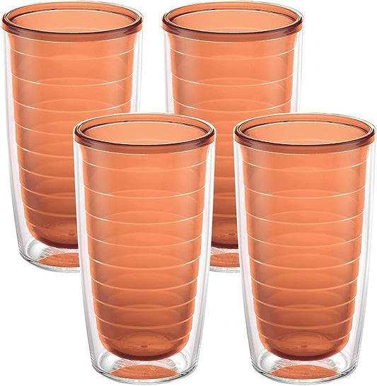 Tervis Clear & Colorful Tabletop Made in USA Double Walled Insulated Tumbler Travel Cup Keeps Drinks Cold & Hot, 16oz - 4pk, Citrus Sunrise