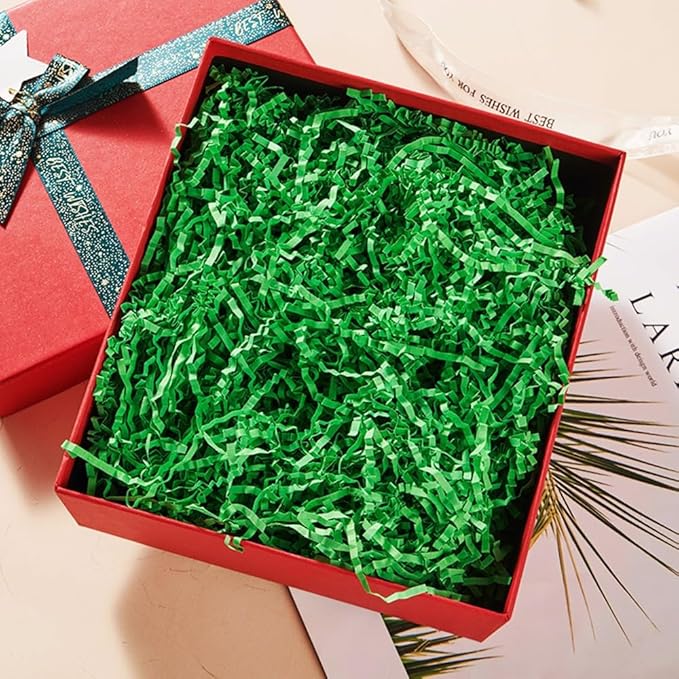 Ankelesz 50g Easter Raffia Grass Paper Shred for Gift Wrapping Basket and Gift Box Filling，Crinkle Cut Paper for Wrapping (Green)