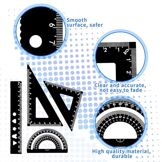 Mabor Metal Ruler Set 4Pcs Black Aluminum Alloy Triangle Rulers Straight Edge Ruler Geometric Protractor & Geometry Rulers Set for Drawing Drafting Supplies for Students Kids