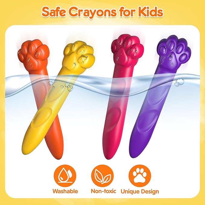 Mocoosy 18 Colors Jumbo Crayons for Toddlers 1-3, Mess-Free Washable Crayon with Coloring Book Set for Kids Ages 4-8, Non Toxic Crayons Kit Art Supplies Coloring Gift Travel Road Trip Activities