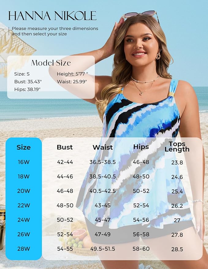 Hanna Nikole Womens Tankini Swimsuits 2 Piece Bathing Suit Flowy Ruffle Tankini Tops with Swim Shorts