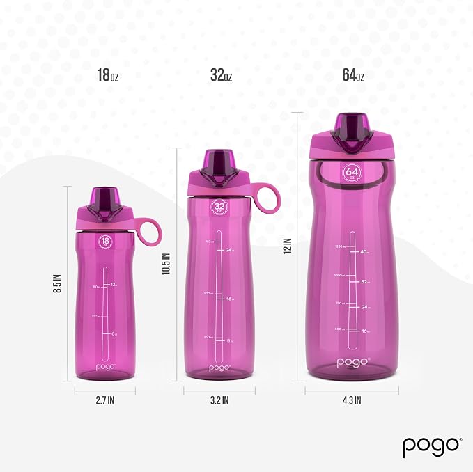 Pogo BPA-Free Plastic Water Bottle with Chug Lid, Fuchsia, 18 oz. | Leakproof water bottle with chug lid and carry handle. BPA-free, great for travel, school, outdoors, and gym.