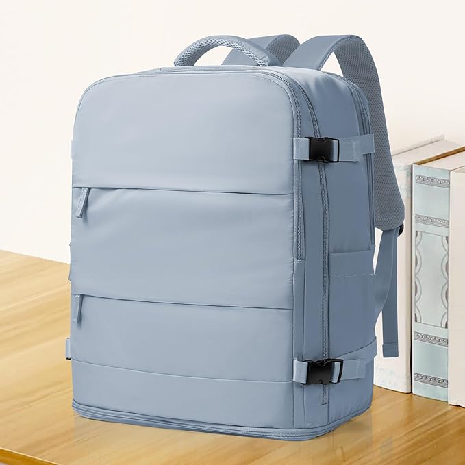 coowoz Large Travel Backpack Carry On for Women Man Waterproof Gym Backpack with Laptop Compartment Mochila de Viaje Teacher Personal Item Backpacks Rucksack Airplane Accessories Must Haves Gray Blue