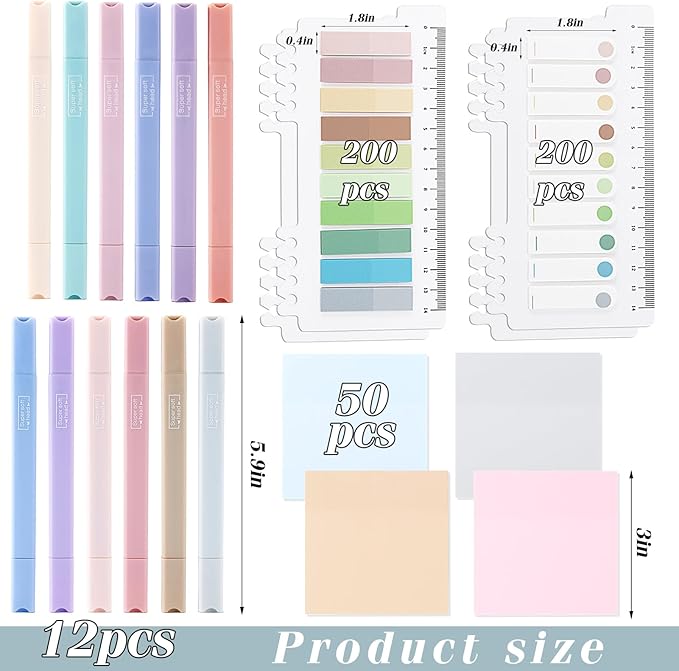 22 Pcs Bible Study Supplies Bible Highlighters No Bleed Assorted Colors Pens 1000 Sheets Transparent Sticky Notes with 2 Black Pens Pastal Highlighters Dual Tips Morandi Book Tabs Sticky Index