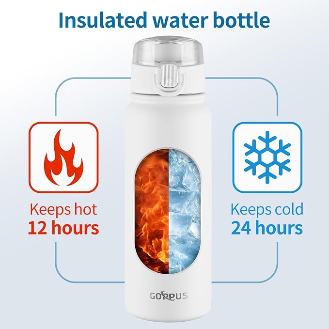 GOPPUS Insulated Water Bottle 20oz Stainless Steel BPA-Free Sports Bottle Ideal for School and Travel Silicone Spout Lid Prevents Leaks, Sweat, and Dust (White)