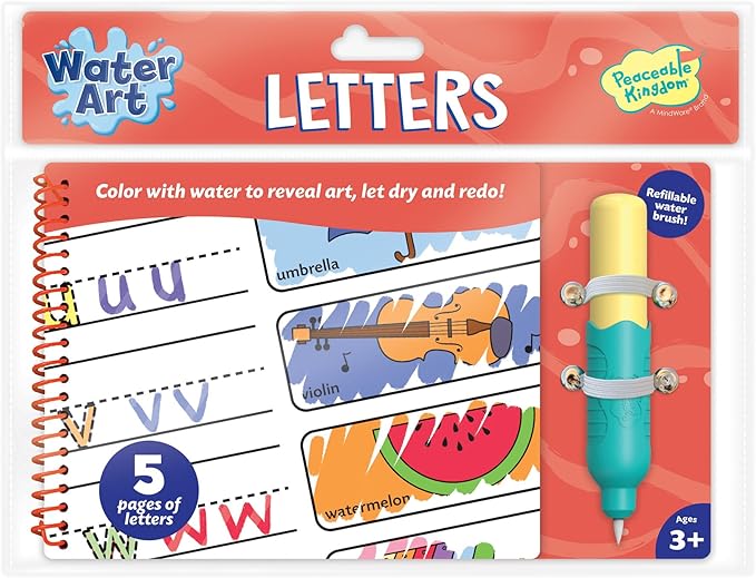 Water Art Book Letters, Reusable Aqua Brush Activity Pad, Mess Free Creative Play, Fine Motor Skill Practice, Alphabet Learning Gift for Kids Age 3+