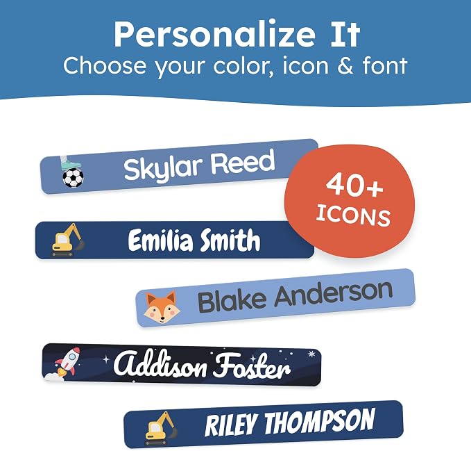 Personalized Kids Name Labels for Pencils Dark Blue [75pcs] - Waterproof Name Stickers for School & Daycare - Pencil Custom Name Stickers - Children Name Stick On Labels for Pens (2.0”x0.3”)