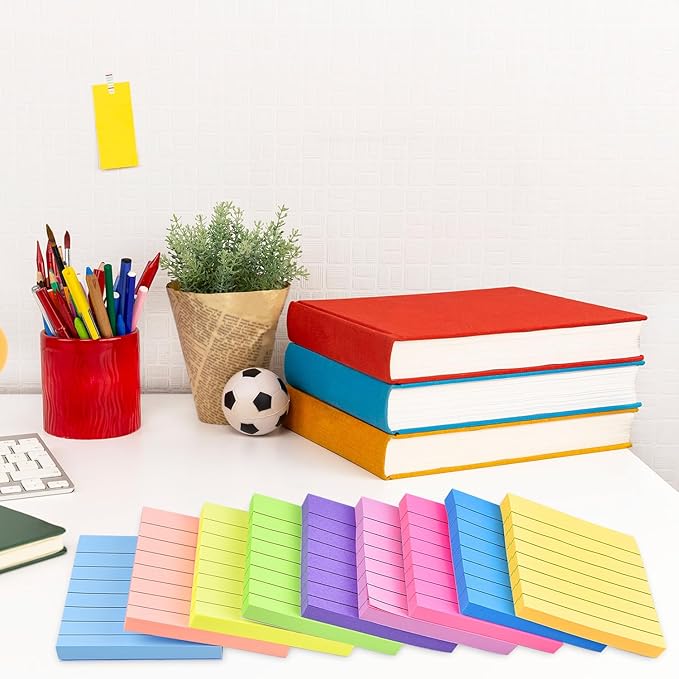 9 Pack Lined Sticky Notes 3x3 in Bright Colors Self-Stick Note Pads with Line, 9 Colors Bulk Sticky Memo Pad for School, Office, Meeting