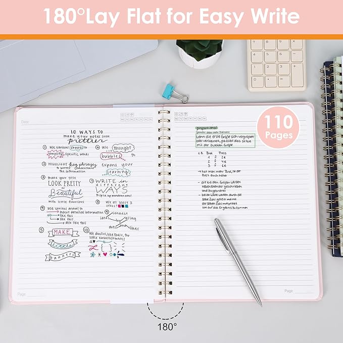 LABUK Spiral Notebook 8.5 x 11, A4 Hardcover Notebooks for Women, 55 Sheets 110 Pages Large Journal for Work, School, (Pink)