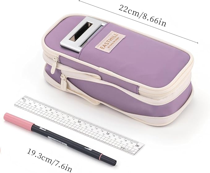 EASTHILL Big Capacity Pencil Case Large Pencil Pouch Stationery Pen Bag for Teen Girls-Purple