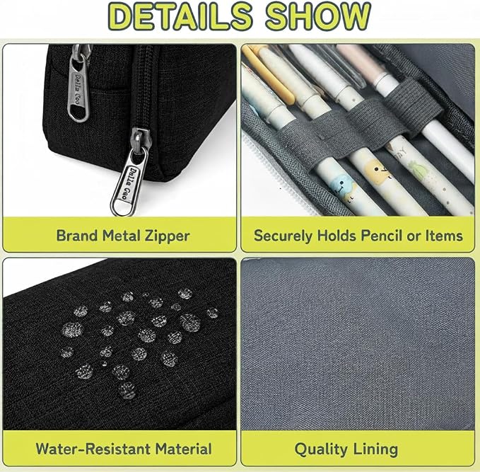 Della Gao Pencil Case, Large Pencil Pouch Nylon Pencil Box | Office Stationery Organizer, Multifunctional Pencil Bag for Men Women
