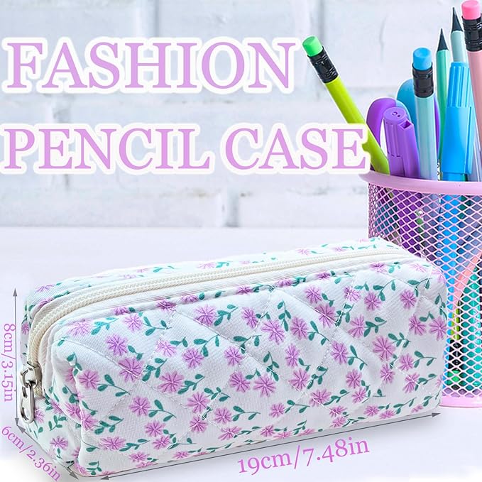 Pencil Pouch Cute Pencil Case Office Storage Bag Holder Box Organizer Aesthetic Bow Flower Pattern Makeup Pouch Cosmetic Bag for Women Girls