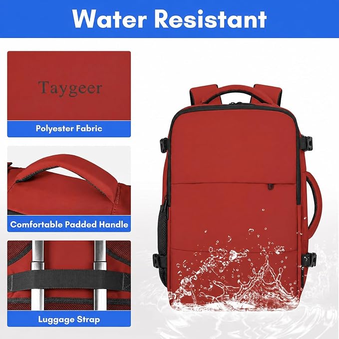 Taygeer 15.6 Inch Travel Backpack Carry On for Women Men, Personal Item Bag | Airline Approved Backpack with Water Bottle Pocket & Laptop Compartment, Bag for Weekender, Work, Hiking Essentials,Brick Red