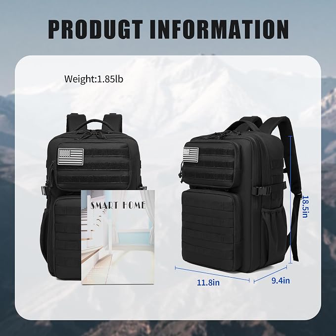 Wotony Military Tactical Backpack for Men Waterproof Daypack 3 Day Assault Pack Molle Bag with Water Bottle Holder