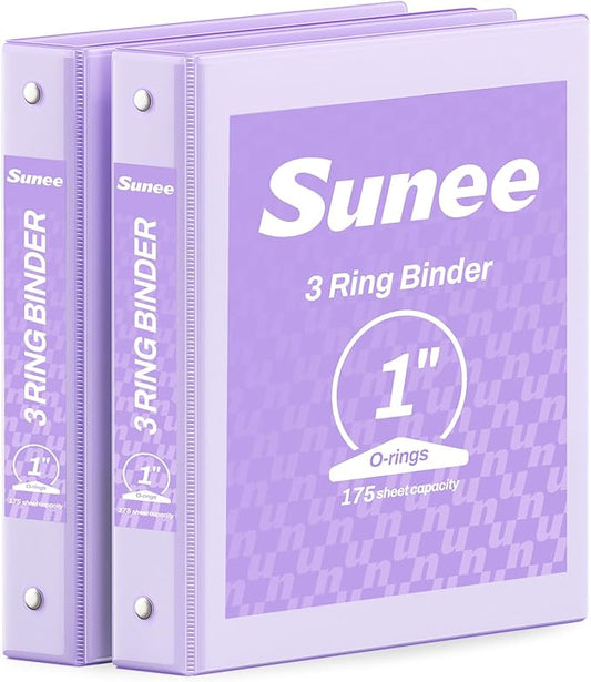 SUNEE 3 Ring Binder 1 Inch 2 Pack, Clear View Binder Three Ring PVC-Free (Fit 8.5x11 Inches) for School or Office Supplies, Purple