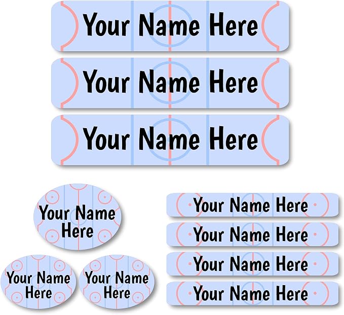 Lovable Labels Personalized Labels for Kids (85 Labels/Pack) - 3 Label Sizes Waterproof Dishwasher Safe Peel & Stick Labels for School Supplies Daycare Camp Clothing Bottles (Ice Rink)