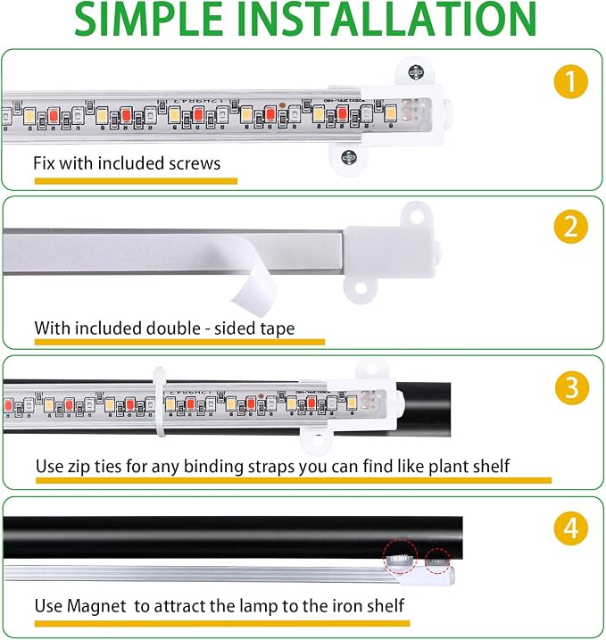 RWNTAO Two Strip Growing Lamp for Indoor Plants, Red & Blue & Yellow Full Spectrum LED Grow Light Strips with Auto ON/Off 3/9/12H Timer,10 Dimmable Levels for Green House Succulent (2 Head 13 in)