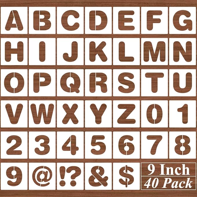 9 Inch Alphabet Letter Stencils - 40 Pack Letter Number Stencil Templates with Signs for Painting on Wood, Reusable Calligraphy Letters Stencils for Chalkboard Fabric Wood Signs