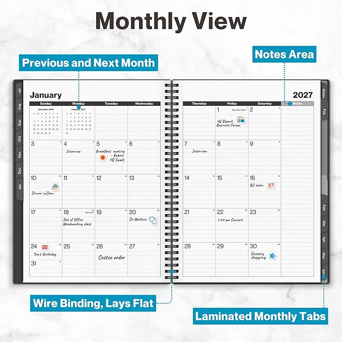 Dunwell Planner 2026-2027 8.5x11, July 2026 to June 2027, Weekly and Monthly Academic Year Planner Calendar, Flexible Cover, Wirebound, Laminated Tabs