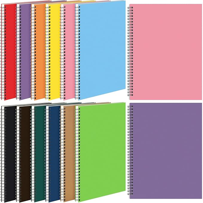 Leelosp 12 Pcs Small Spiral Notebook Lined Spiral Journal College Ruled Notebook Wire Bound Kraft Cover, 120 Pages for Work (Multicolor,8.5 x 11 Inch)