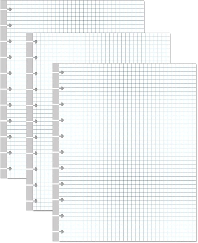 (3-Pack) A4 TUL Discbound Grid Filler Paper - 11 Disc Graph Paper, Letter Size 300Sheets / 600Pages Loose-Leaf Paper, 100gsm White Paper, 8.5'' x 11''