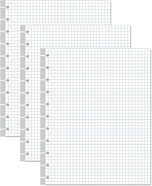 (3-Pack) A4 TUL Discbound Grid Filler Paper - 11 Disc Graph Paper, Letter Size 300Sheets / 600Pages Loose-Leaf Paper, 100gsm White Paper, 8.5'' x 11''
