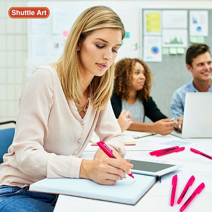Shuttle Art Highlighters, 30 Pack Highlighters Bright Colors, Pink Colors Chisel Tip Dry-Quickly Non-Toxic Highlighter markers for Adults Students Teachers Highlighting in the Home School Office