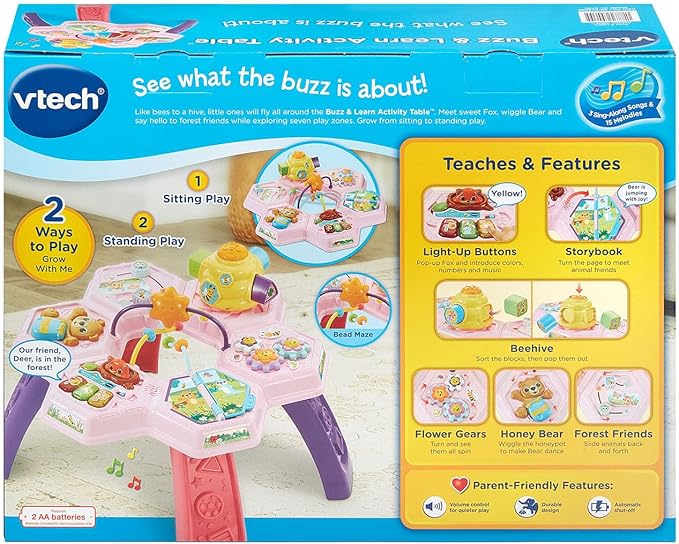 VTech Buzz and Learn Activity Table with Seven Interactive Play Zones, Pink