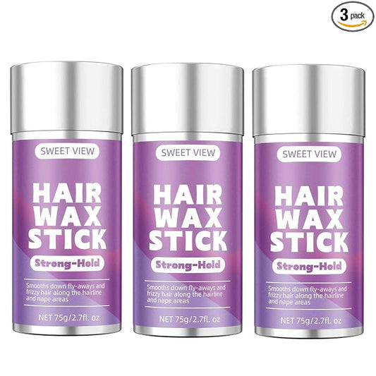 SWEET VIEW 3PCS Hair Wax Stick | Slick Back Hair Pomade/Balm/Gel for Tame Flyaways, Frizz, Sleek Ponytails, Buns, Styling Accessory for Women, Teen Girls