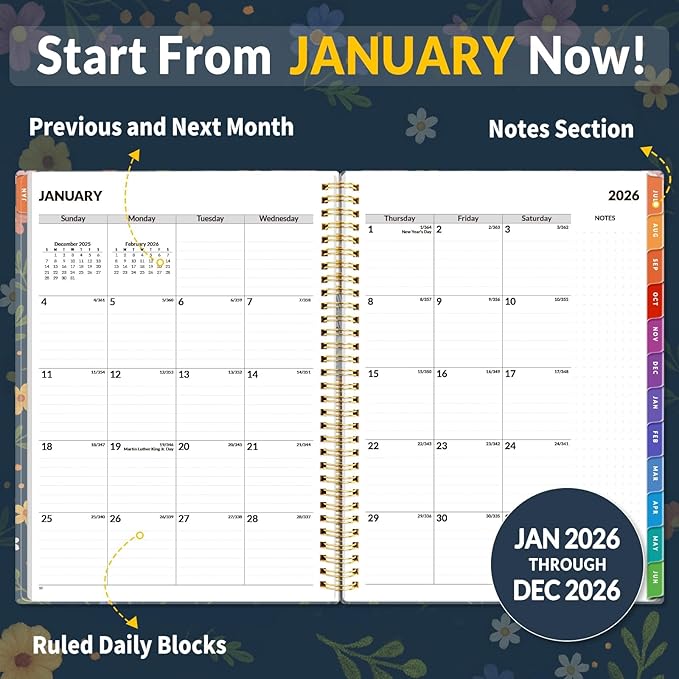 SUNEE 2026 Appointment Book, Quarter-Hourly, Weekly & Monthly - from January 2026 - December 2026, 8.5"x11" Weekly Planner, Flexible Cover, Note Pages, Pockets, Bookmark, Spiral Binding,