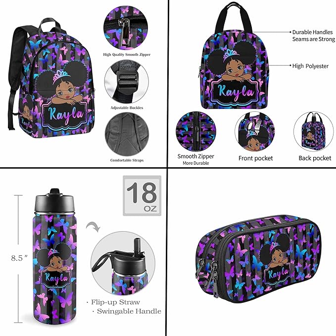 Personalized Butterfly Backpack Girls, Boys Kids Custom Floral School Backpack with Name Text Customized Kindergarten Elementary Daypack Schoolbag for Student Bookbag